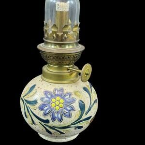 Rustic French Alsace Earthenware Clay Stoneware Oil Lamp Signed Vintage OOAK